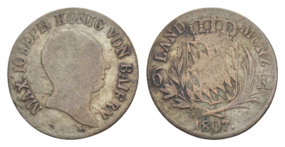 Бавария 6 крейцеров 1807 Максимилиан I (1806-1825) KM 686 серебро 4649-447