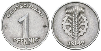 ГДР 1 пфенниг 1949 A KM 1 алюминий 218-1159