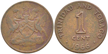 Тринидад и Тобаго 1 цент 1966 герб KM 1 бронза 112-532