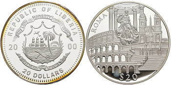 Либерия 20 долларов 2000 серия памятники архитектуры, Рим KM 641 серебро PROOF 02-056-31