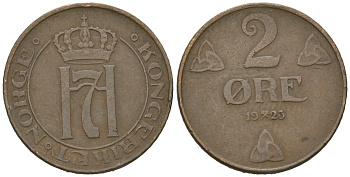Норвегия 2 эре 1923 Хокон VII (1905-1957) KM 371 бронза 4615-356