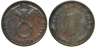 ГЕРМАНИЯ 1 РЕЙХСПФЕННИГ 1938 A J 361, KM 89 бронза 72-1623