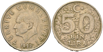 Турция 50000 лир 1999 Кемаль Ататюрк KM 1056 медь цинк никель 4582-522