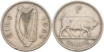 Ирландия 1 шиллинг 1962 бык KM 14а медно-никель 4561-1115
