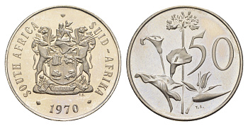 ЮАР 50 центов 1970 тираж 10.000 экземпляров KM 87 медно-никель PROOF 603-1224