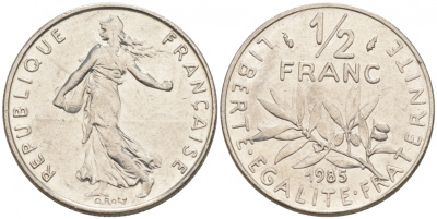 Франция 1/2 франка 1985 сеятель KM 931.1 никель 187-131