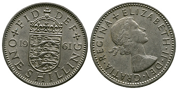 Великобритания 1 шиллинг 1961 Елизавета II (1952-2022), Английский герб KM 904, Spink 4147 медно-никель 4384-427