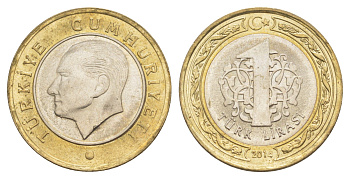 Турция 1 лира 2014 KM 1244 биметалл UNC 4577-714