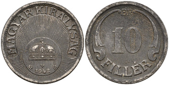 Венгрия 10 филлеров 1942 KM 507a сталь 4151-1167