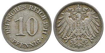 Германия 10 пфеннигов 1911 A KM 12, J. 13 медно-никель 4364-2851