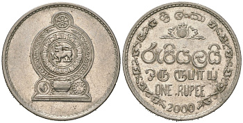 Шри-Ланка 1 рупия 2000 KM 136a сталь плакированная никелем UNC 4620-153