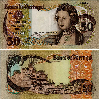 Португалия 50 эскудо 1968 Инфанта донна Мария, Синтра Pick 174а бумага VF 6281-27-2-2