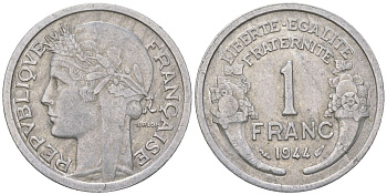 Франция 1 франк 1944 KM 885a алюминий 4616-834