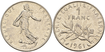 Франция 1 франк 1961 сеятель КМ 925.1 никель    4603-233