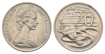 Австралия 20 центов 1977 Елизавета II (1952-2022), утконос KM 66 медно-никель UNC 4383-1045