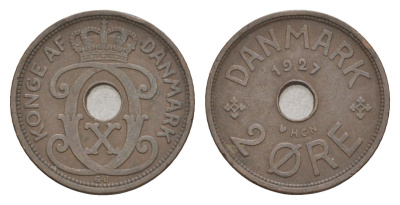 Дания 2 эре 1927 HCN, Кристиан X (1912-1947) KM 827 бронза 4658-168