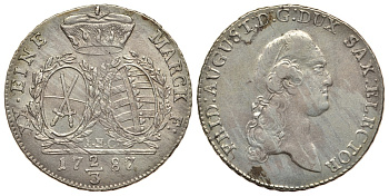 Саксония 2/3 талера 1787 I.E.C., Фридрих Август III (1763-1806) KM 991 (C118) серебро aUNC 00-000-00