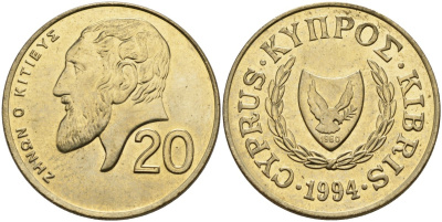 Кипр 20 центов 1994 KM 62.2 никель латунь 4140-843