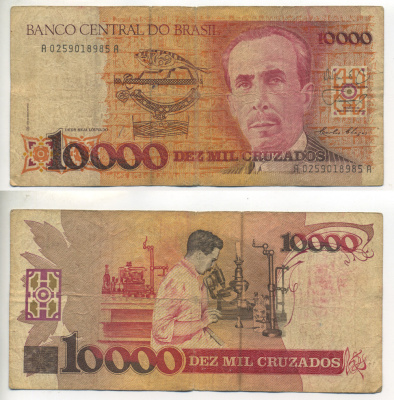 БРАЗИЛИЯ 10000 КРУЗАДО 1989 ПОДПИСЬ 26 Pick 215 бумага 445-37-2