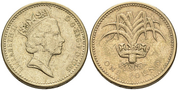 Великобритания 1 фунт 1985 Елизавета II (1952-2022) KM 941, Spink 4331 никель латунь 88-124