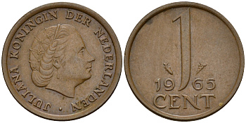 Нидерланды 1 цент 1965 Юлиана (1949-1980) KM 180 бронза    4598-242