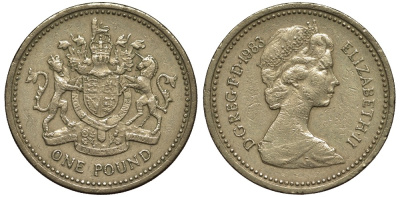 Великобритания 1 фунт 1983 Елизавета II (1952-2022) KM 933, Spink 4221 никель латунь 186-1035