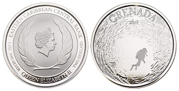 Восточные Карибы - Гренада 2 доллара 2019 Рай для дайвинга KM 21 серебро BU 11-150-33