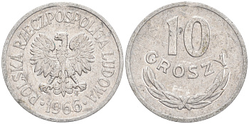 Польша 10 грошей 1966 MW KM AA47, Parchimowicz 206e алюминий 4549-841