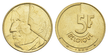 Бельгия 5 франков 1988 Belgique, Бодуэн I (1951-1993) KM 163 медь алюминий никель UNC 4637-431