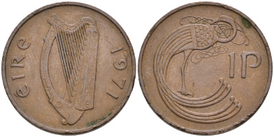 ИРЛАНДИЯ 1 ПЕННИ 1971 ПТИЧКА KM 20 бронза 4588-412