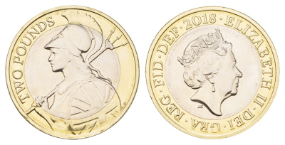 Великобритания 2 фунта 2018 Елизавета II (1952-2022), Возрождение Британии KM 1348, Spink K7 биметалл BU 1517-1542