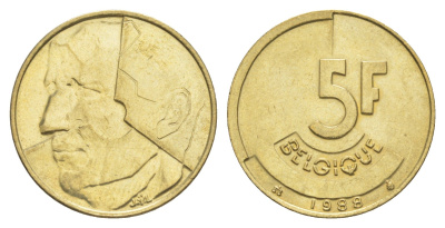 Бельгия 5 франков 1988 Belgique, Бодуэн I (1951-1993) KM 163 медь алюминий никель UNC 4637-431