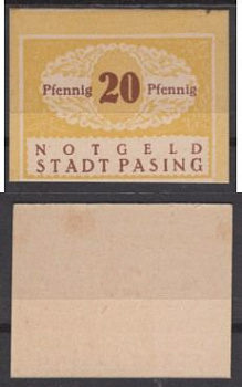 Мюнхен, вокзал Пазинг 20 пфеннигов 1921 Grabowski P6.5e картон UNC (пресс) 2193-48-2-2