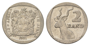 ЮАР 2 ранда 1991 KM 139 медь плакированная никелем 4626-1132