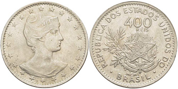 БРАЗИЛИЯ 400 РЕЙС 1901 ГОЛОВА СВОБОДЫ ВПРАВО KM 505 медно-никель 4517-1234