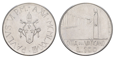 Ватикан 100 лир 1978 KM 137 нержавеющая сталь UNC 4648-354