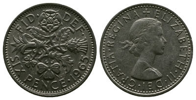 Великобритания 6 пенсов 1965 Елизавета II (1952-2022) KM 903, Spink 4149 медно-никель 4381-831