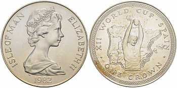 Остров Мэн 1 крона 1982 чемпионат мира по футболу в Испании, игрок с кубком KM 91a серебро UNC 11-145-45