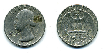 США 25 центов (квотер) 1966 Вашингтон KM 164a медь плакированная медно-никелем 46-1851