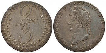 Ганновер 2/3 талера 1827 C, Георг IV (1820-1830) КМ 140 серебро 00-00-00