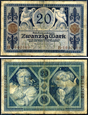 Германия 20 марок 1915 Pick 63 бумага 8617-34-1-2