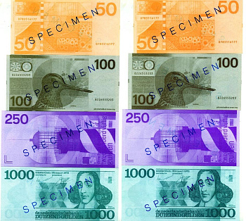 НИДЕРЛАНДЫ НАБОР ИЗ 4 БАНКНОТ ND (50, 100, 250, 1000 ГУЛЬДЕНОВ) SPECIMEN бумага UNC (ПРЕСС) 7146-62-2-2
