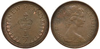 Великобритания 1/2 пенни 1971 Елизавета II (1952-2022) KM 914, Spink 4239 бронза  4181-233