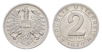 Австрия 2 гроша 1976 KM 2876 алюминий UNC 4632-637