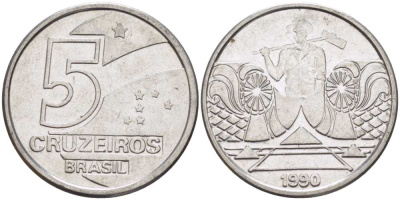 Бразилия 5 крузейро 1990 фермер KM 618.1 нержавеющая сталь 3457-836