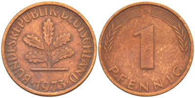ФРГ 1 ПФЕННИГ 1973 G KM 105, J.380 сталь плакированная медью 4396-1523