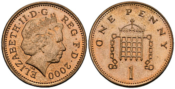 Великобритания 1 пенни 2000 Елизавета II (1952-2022) KM 986, Spink 4710 (B5) сталь плакированная медью 4176-635
