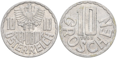 Австрия 10 грошей 1963 KM 2878 алюминий 4605-726