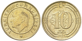 Турция 10 курушей 2021 KM 1241 медь цинк никель 4124-1169