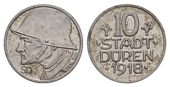 Дюрен 10 пфеннигов 1918 Funck 105.7, Men05 5807.8, Men18 7249.8 железо 1527-1415